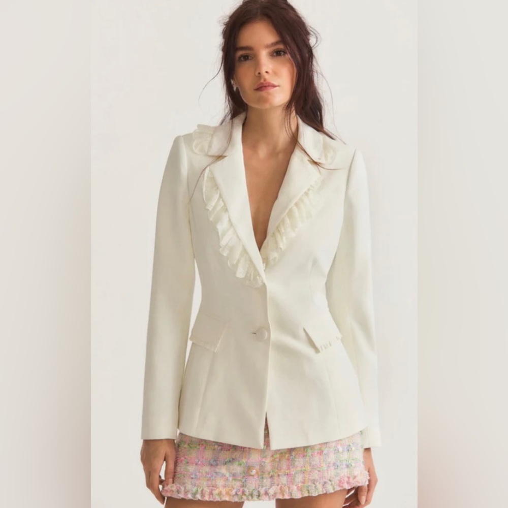 NWT LoveShackFancy Lula Tailored Lace-Trim Blazer
